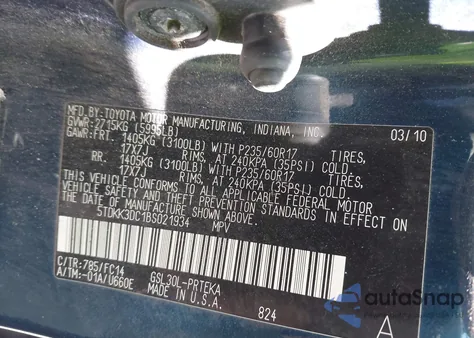 2011 Toyota Sienna Le z USA, uszkodzony, nr VIN 5TDKK3DC1BS021934